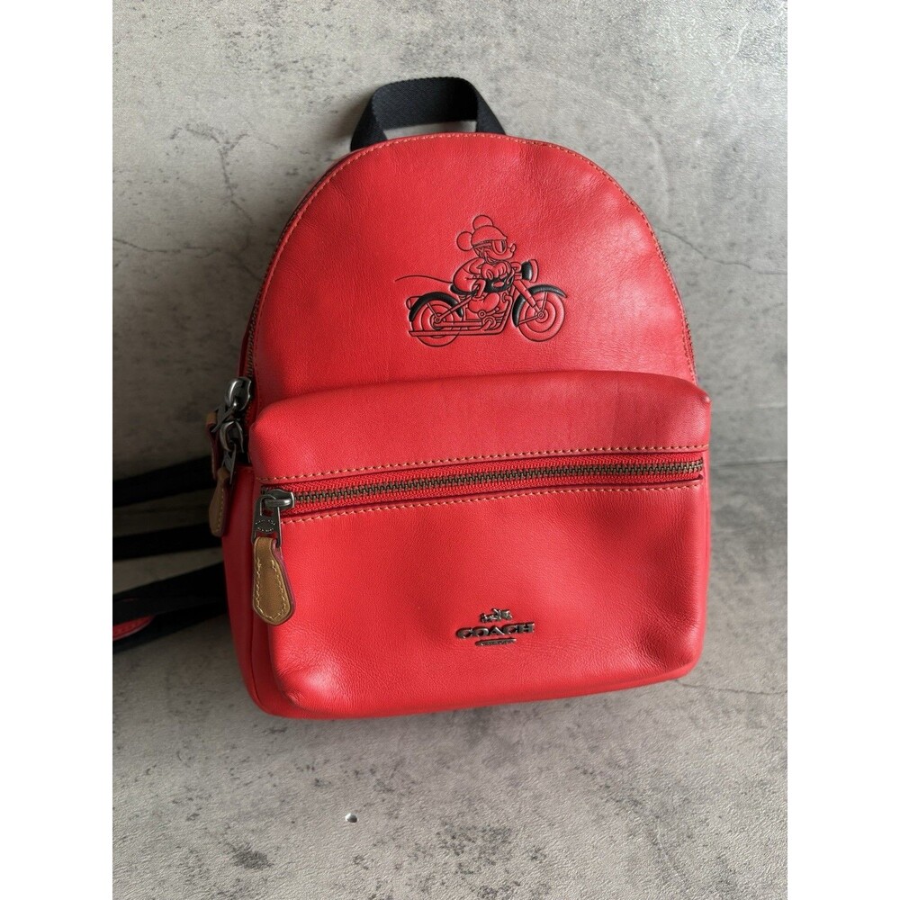 Coach X Disney Mini Charlie Mickey Mouse Leather Backpack Red F59837 Authentic